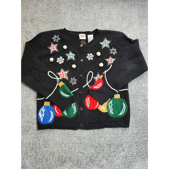 jason maxwell Sweaters - Jason Maxwell Vintage Women's Large Black Holiday Button-Up Cardigan Christmas